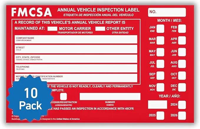 10 Pack Buck Aluminum Annual Vehicle Inspection Label with Punch Boxes, 2 Mil Red FMCSA Self Adhesive Sticker, DOT Compliant, Weatherproof, Tear Resistant, Easy to Write On, 6" x 3.5" - Made in USA by GreenHaven Gardens