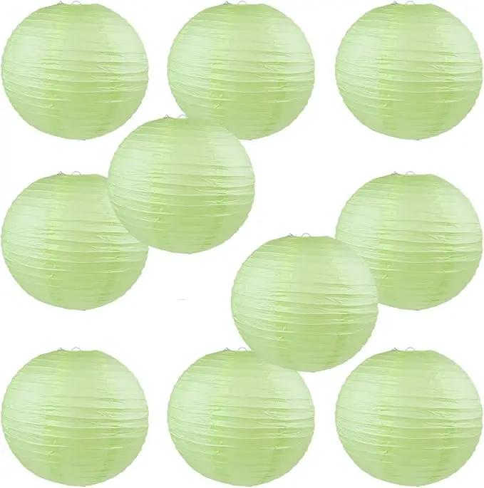 WYZworks - Round Paper Lanterns 10 Pack (Light Apple Green, 14") - Hanging Paper Lanterns Lamp for Wedding, Birthday, Party and Home Decorations with 8", 10", 12", 16" Option by GreenHaven Gardens