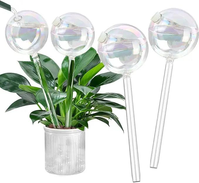 Clear Rainbow Glass Plant Automatic Watering Bulb, 4pcs Garden Flower Self Watering Planter Inserts, Automatic Plant Waterer System Set Self Watering Spikes to Support Plant Health by GreenHaven Gardens