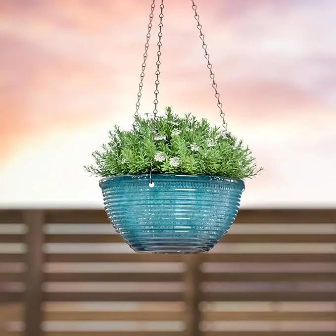 10in Hanging Planters for Indoor and Outdoor Plants, 2 Pack Hanging Planter with Drainage Hole, Round Hanging Flower Pots for Garden Home Decor (Blue) by GreenHaven Gardens