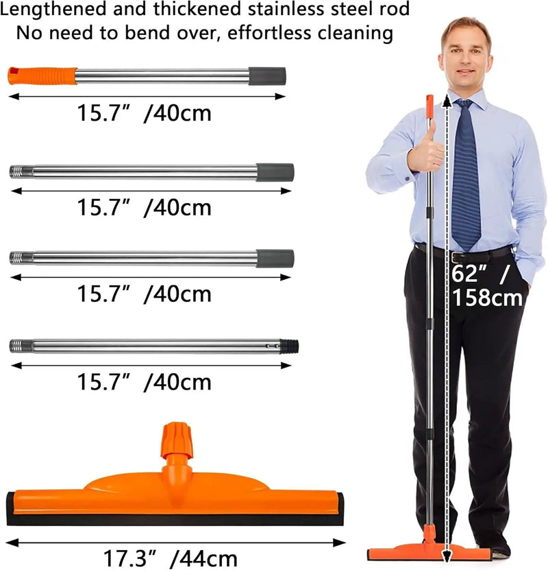 Floor Squeegee Scrubber, 17'' Heavy Duty Household Broom EVA Foam Blade Rubber Wiper Squeegee for Concrete Floor Garage Shower Bathroom Tile Scrubber 60'' Long Handle Multifunction Magic Broom(Orange) by GreenHaven Gardens