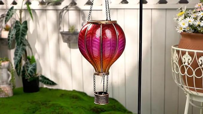 TERESA'S COLLECTIONS Hot Air Balloon Solar Lantern for Garden Decor ,Flickering Flame Hanging Solar Light for Outdoor ,Red Plastic Lamp for Yard Tree Gift for Mom by GreenHaven Gardens