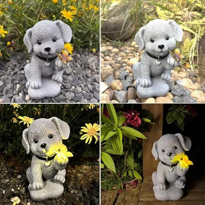 Solar Dog Statue Garden Decor with Butterfly Light – Waterproof Outdoor Yard Art for Patio, Lawn, Balcony for Patio, Balcony, Yard Ornament, Unique House Warming Garden Gifts Figurine Lights by GreenHaven Gardens