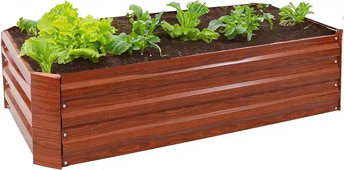 Sunnydaze 11.75" H Raised Metal Garden Bed - Galvanized Raised Garden Bed Outdoor for Vegetables and Flowers - Woodgrain - 4' x 2' Rectangle by GreenHaven Gardens