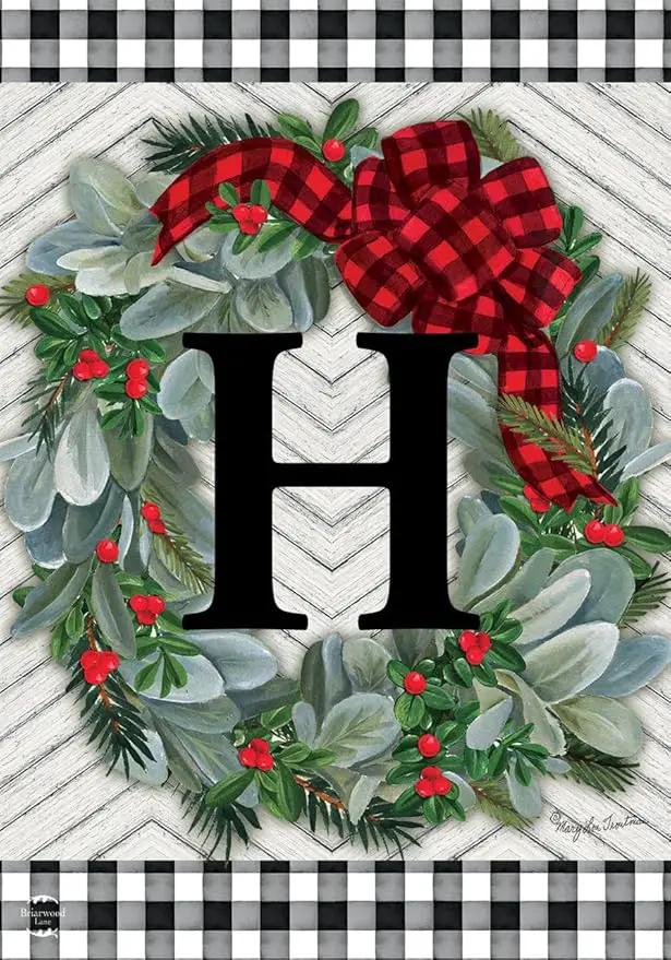 Briarwood Lane Winter Wreath Monogram Letter H Garden Flag by GreenHaven Gardens