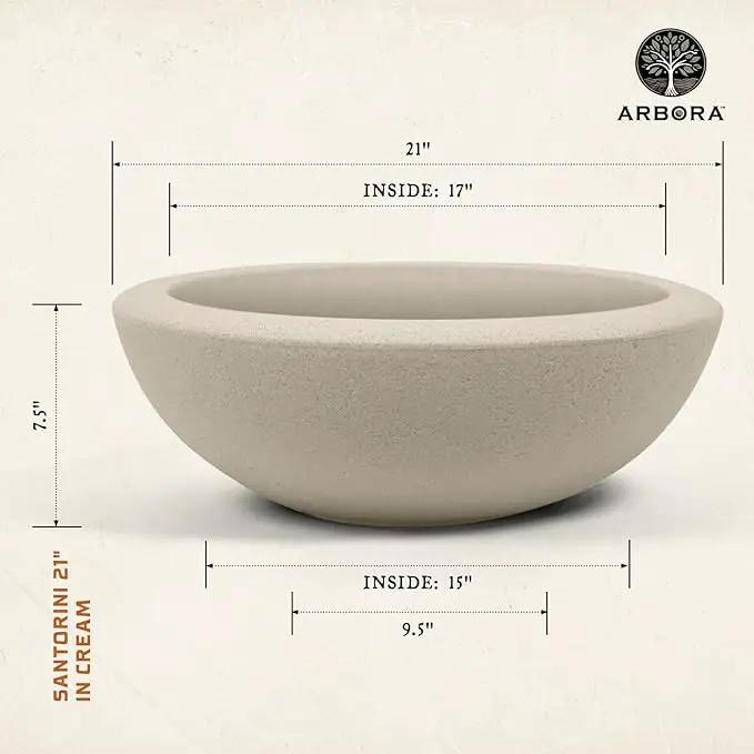 ARBORA 21" and 26” Santorini Bowls with Classic Cream Finish - Polyresin Indoor and Outdoor Planters, Durable, Weatherproof, Lightweight, Large Plant Pots for Patio, Garden, Deck by GreenHaven Gardens