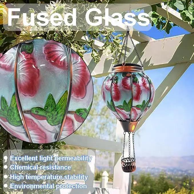 Hot Air Balloon Solar Lantern with Flickering Flame Hanging Solar Lanterns Outdoor Lights Waterproof Lanterns Decorative Garden Patio Yard Party Decor Hummingbirds&Red Flowers by GreenHaven Gardens