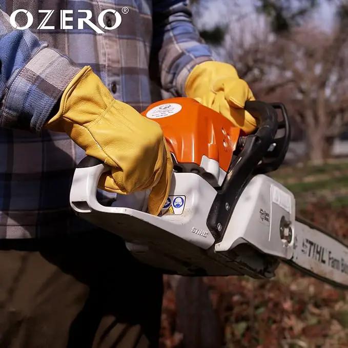OZERO Leather Work Gloves Flex Grip Stretchable Tough Cowhide Work Gloves 1 Pair (Gold, Medium) by GreenHaven Gardens