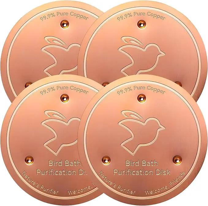 Mellbree 4-Pack Bird Bath Copper Disk, 0.6mm Reinforced 99.99% Pure Copper Cleaning Disk with Triple-Point Support for Physical Safe Clean Water All-Season by GreenHaven Gardens