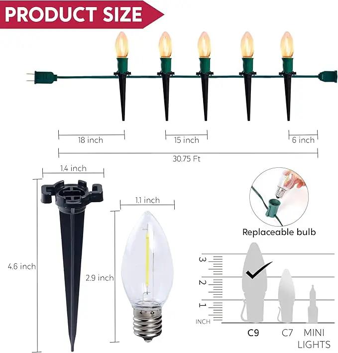 Joiedomi 30.75FT C9 Christmas Pathway Stake Lights 24 LED Jumbo Bulbs, Warm White Outdoor Walkway Decor with Green Wire Connectable for Holiday Commercial Xmas Yard Garden Lawn by GreenHaven Gardens