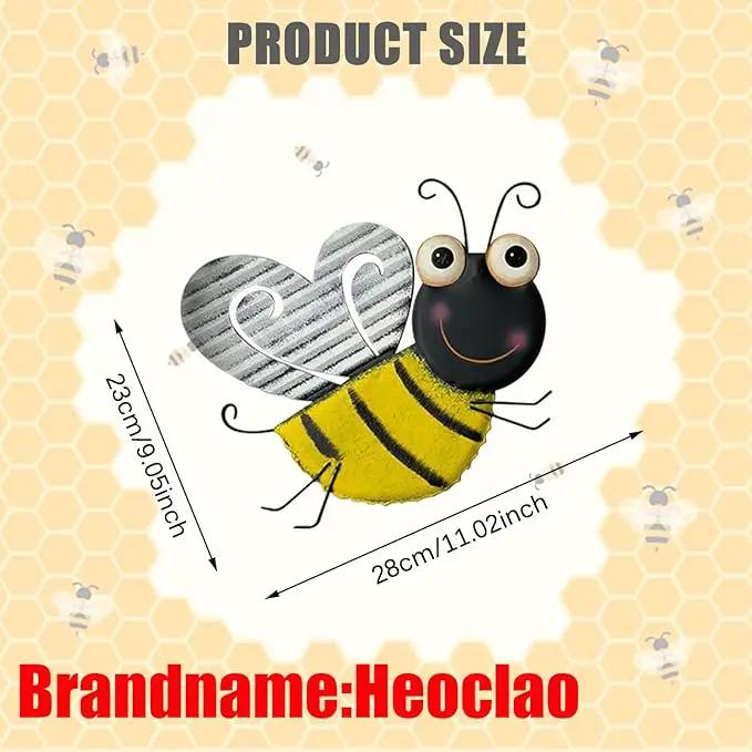 3 Pcs Metal Bee Wall Decor, Cute Bumble Bee Sculpture, Funny Animal Wall Decor - Yellow Bodies, Black Stripes, Large Eyes for Home Office Decor (Bee) by GreenHaven Gardens