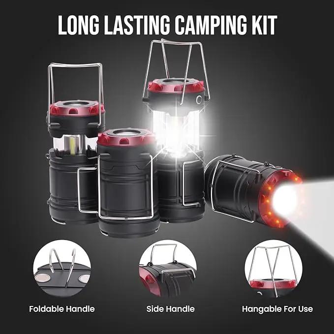 Lichamp 4 Pack Lantern Camping Essentials Lights, Battery Powered Collapsible Lanterns Flashlights with Red Strobe/SOS, Magnetic Base, for Power Outages, Hurricane, Tent Lights for Emergency by GreenHaven Gardens