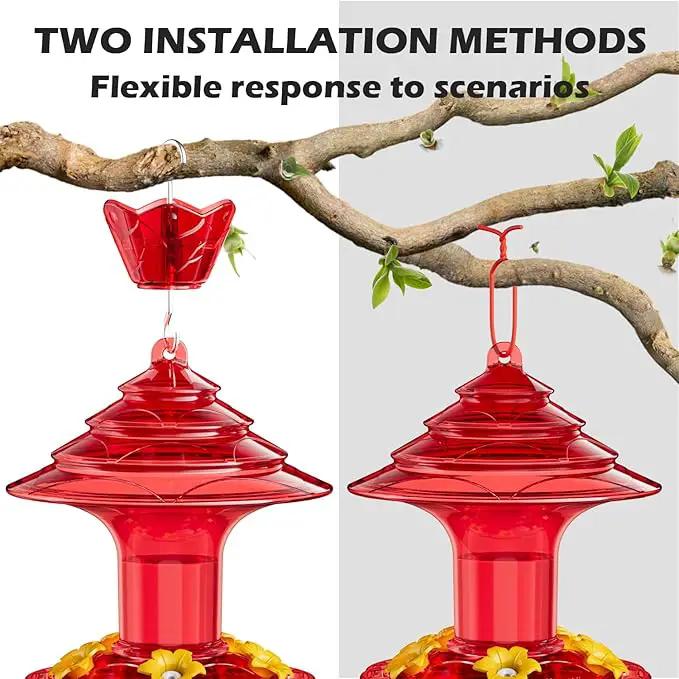 Birdream Hummingbird Feeder for Outdoors Hanging, 20oz Hummingbird Feeders with 5 Bee Guard Feeding Ports & Built-in Ant Moat Brush Leak-Proof for Outside Gifts for Women - Solid Red by GreenHaven Gardens