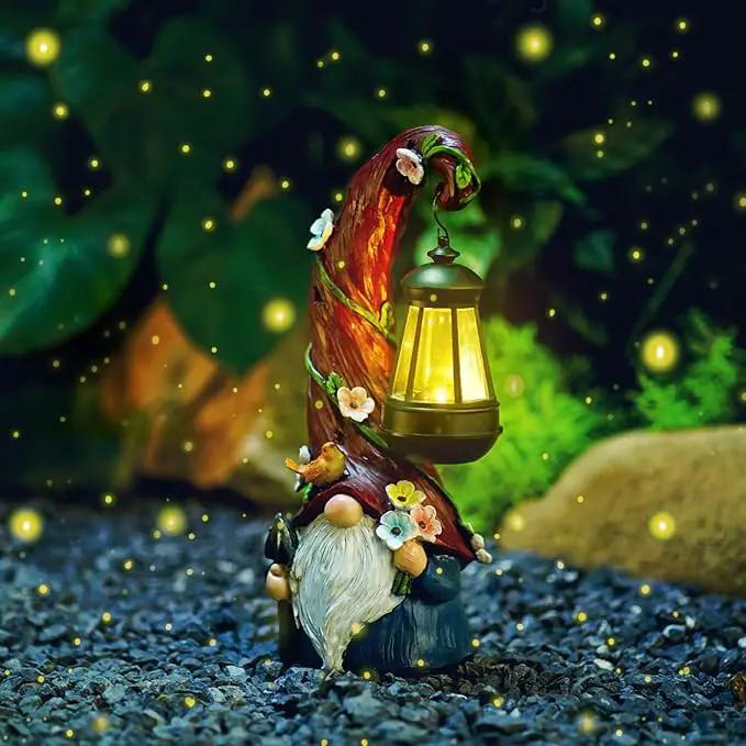 Gnome Garden Decor Statue Solar Gnomes Decorations for Yard with Lantern Light Outdoor Decorations for Patio Mom Gift by GreenHaven Gardens
