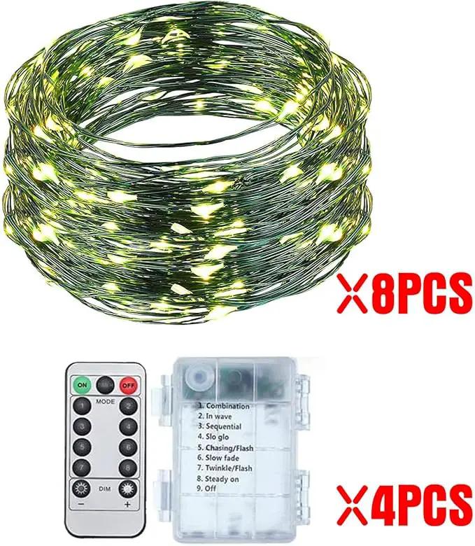 8 Pcs Battery Operated String Lights Outdoor String Lights 33 ft 100 LED Warm White Wire Green Battery Operated Fairy Lights with 8 Modes for Christmas Garden Patio Tree Decorations(8 Pcs,33 ft) by GreenHaven Gardens
