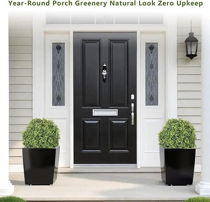 THE BLOOM TIMES 2ft Boxwood Topiary Ball Trees Artificial Outdoor Set of 2, 24" Faux Evergreen Plants Outside UV Resistant Greenery, Fake Potted Bushes and Shrubs for Front Porch Planter Patio Decor by GreenHaven Gardens