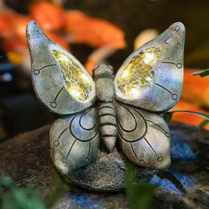 Garden Statue Butterfly,Solar Butterfly Decor for Outdoor,Resin Butterflies Figurine with Solar Light for Patio,Balcony,Yard,Lawn Ornament,Perfect Garden Gift by GreenHaven Gardens