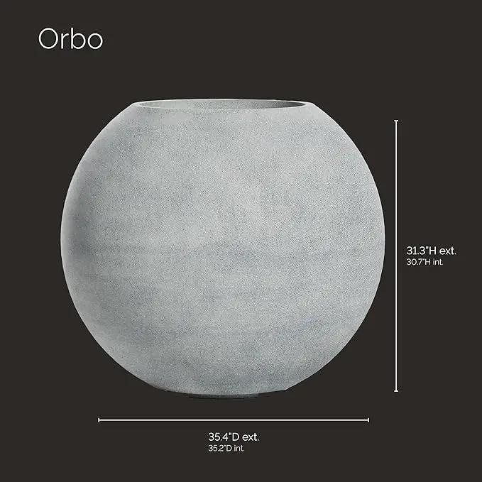 Orbo Large Planter – Fiberglass Indoor/Outdoor and Weather-Resistant Globe Planter (Concrete Stone, 35.4" D x 31.3" H) by GreenHaven Gardens