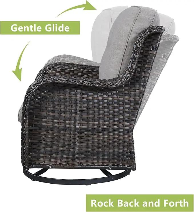 Outdoor Patio Swivel Rocker Chairs - Single Wicker Rattan Patio Swivel Rocking Chair with High Back,Deep Seating and Comfort Cushions for Deck Porch Garden,Brown/Grey by GreenHaven Gardens