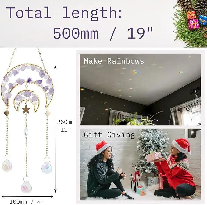 Amethyst Crystals Suncatcher - Hanging Moon Sun Catcher with Glass Prisms for Windows, Healing Amethyst Crystal Decor for Home, Gift for Christmas Birthday Valentine Mothers Day by GreenHaven Gardens