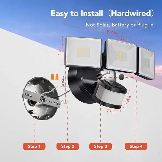 OREiN 4500LM/30W Flood Lights Outdoor, 180°/50FT Motion Sensor Outdoor Lights 3 Modes Dusk to Dawn IP65 Waterproof LED Security Light for 4500SQ.FT Area for Yard Garden, Black (Hardwired) by GreenHaven Gardens