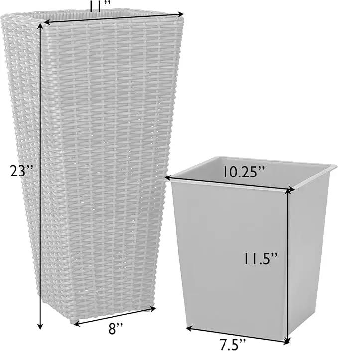 Patio Sense 62501 Alto Wicker All-Weather Planter Set with Liners Tall Plant Decor Box for Outdoors Patio Herb Garden Furnishings - Mocha - Pack of 2 by GreenHaven Gardens