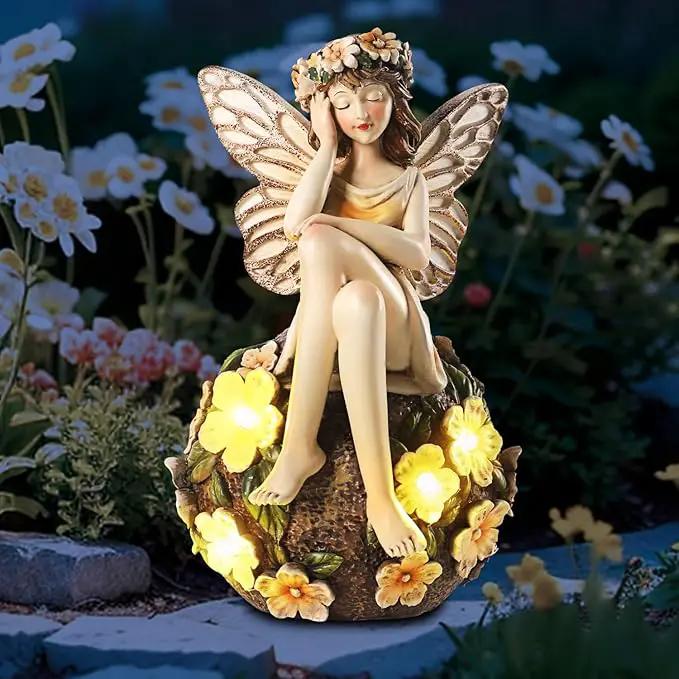 Solar Fairy Statue Sitting on The Flower Ball Light 6.8" Angel Statues for Garden Yard Patio Porch Lawn Decor Resin Fairy Figurine Outdoor Waterproof Angel Gifts for Women Mom Sister by GreenHaven Gardens