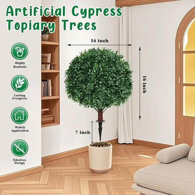 Artificial Boxwood Topiary Ball Tree with Ground Spike, Set of 2 Artificial Shrub Bushes, Fake Evergreen Tree for Porch, Artificial Plants for Outdoor Planters Indoor UV Resistant by GreenHaven Gardens