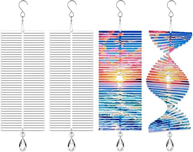 4Pack 11inch Sublimation Wind Spinner Blanks 3D Aluminum Metal Wind Sculpture Kinetic Spinners for Yard and Garden Indoor Art Ornaments Hanging Decoration (Rectangle Helix) by GreenHaven Gardens