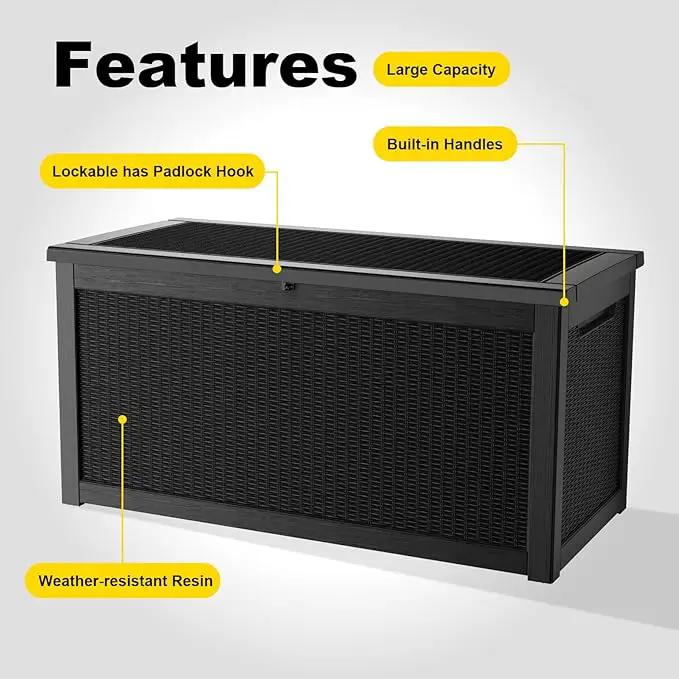 268 Gallon Outdoor Deck Box,Storage Lockable Waterproof Patio Furniture,Garden Tools,Cushions,Pool Accessories Outside Storage Resin Box(Black) by GreenHaven Gardens