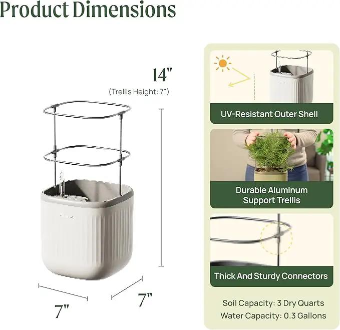 Vego garden Mini Planter Indoor Pots with Trellis Self-Watering Herb Countertop Planter for Climbing Vegetables Flowers Mint Plants Cage- Cream White by GreenHaven Gardens
