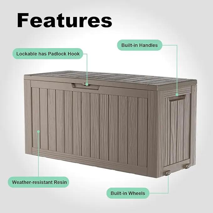 76 Gallon Outdoor Deck Box,Storage Lockable Waterproof Patio Furniture,Garden Tools,Cushions,Pool Accessories Outside Storage Resin Box(Grey) by GreenHaven Gardens