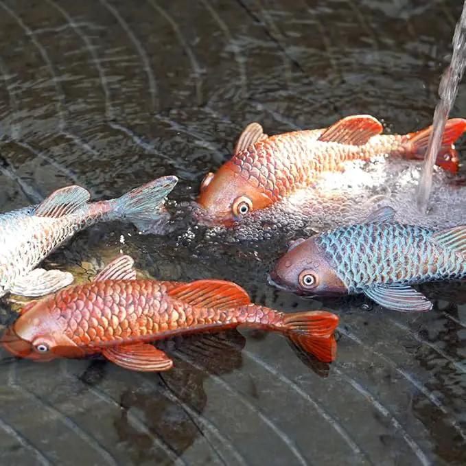Antique Ceramic Koi Fish Garden Statues - Set of 2 | Exquisite Fish Sculptures for Outdoor, Patio, Pond, and Garden Decorations (Brassy) by GreenHaven Gardens