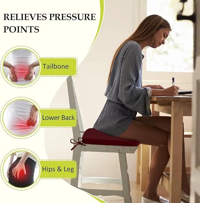 Chair Cushions for Dining Chairs, Indoor Chair Cushions with Ties，Waterproof Chair Pads Set of 4, Burgundy, 17x16x2.5 Inch by GreenHaven Gardens