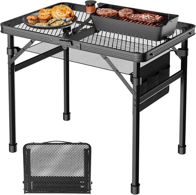 Folding Table, 2x1.3 FT Camping Table with Mesh Desktop,Folding Grill Table with Mesh Bag,Portable Outdoor for Picnic,Camping,BBQ,Beach(Black) by GreenHaven Gardens