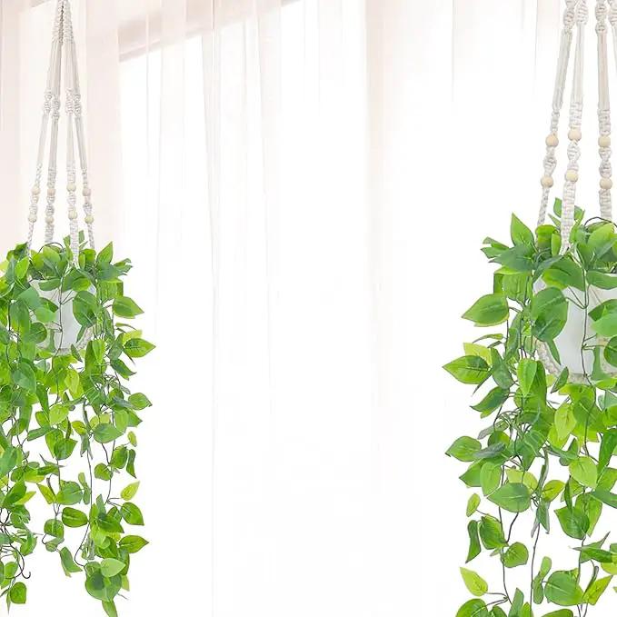 YIBOT 2 Pack Macrame Plant Hanger Indoor Hanging Planter Basket with Wood Beads Decorative Flower Pot Holder No Tassels for Indoor Outdoor Boho Home Decor-35 Inch by GreenHaven Gardens