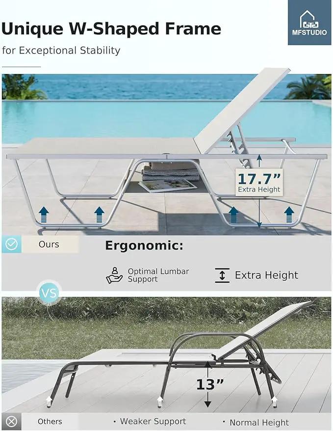 MFSTUDIO Outdoor Chaise Lounge Chair, Patio Recliner Lounge Chair with 5 Adjustable Positions, Patio Pool Tanning Lounger Chair, Textilene, All Weather Use by GreenHaven Gardens