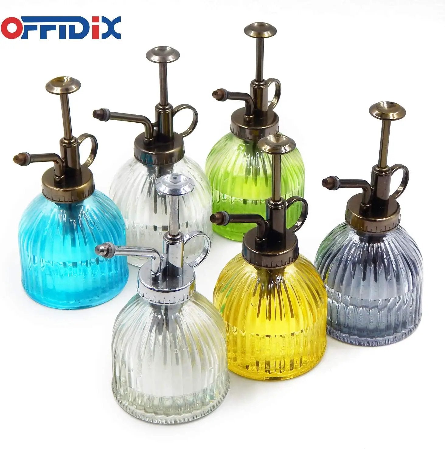 OFFIDIX Plant Mister plant water Spray Bottle, 6.3" Tall Vintage Style with Bronze Plastic Top Pump One Hand Glass Watering Can for Indoor Potted Plants Terrariums (Dark Gray) by GreenHaven Gardens