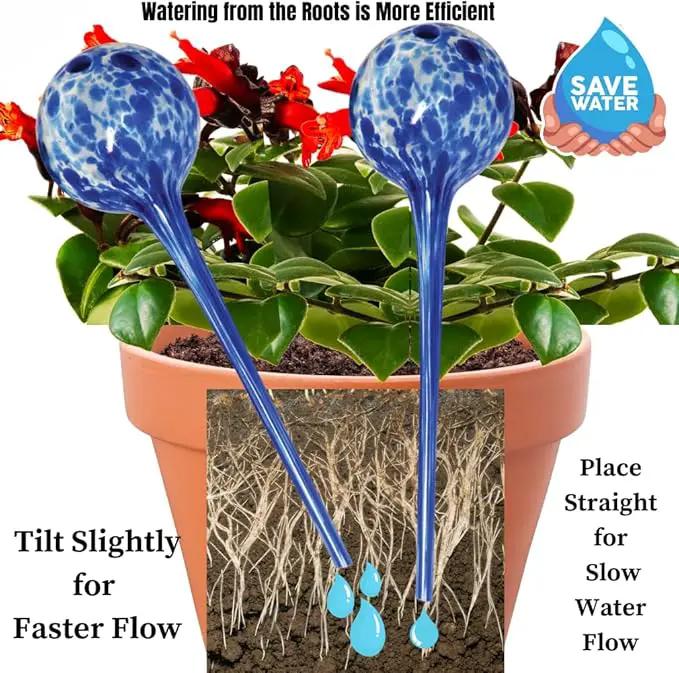 Evelots Plant Watering Globes/Bulbs (2 Pack) - Extra Long 14 Inches - Great for Big Plants - Hand Blown Glass - Automatic Water Irrigation System - Use Indoor/Outdoor - Leave Your Home Worry Free by GreenHaven Gardens