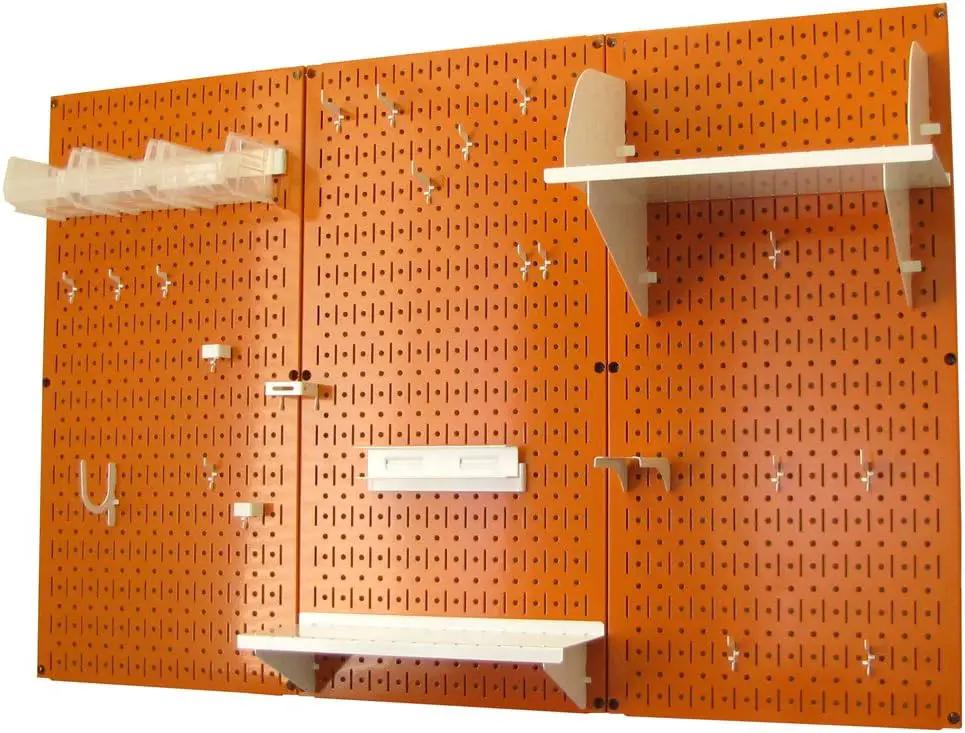 Wall Control Pegboard Organizer 4 ft. Metal Pegboard Standard Tool Storage Kit with Orange Toolboard and White Accessories by GreenHaven Gardens