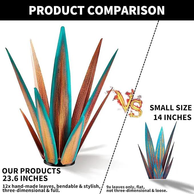 Large Tequila Rustic Sculpture, Agave Plants for Outdoor Patio, Home Decor Hand Painted Metal Garden Statue, Lawn Ornaments Yard Stakes (Blue - L) by GreenHaven Gardens