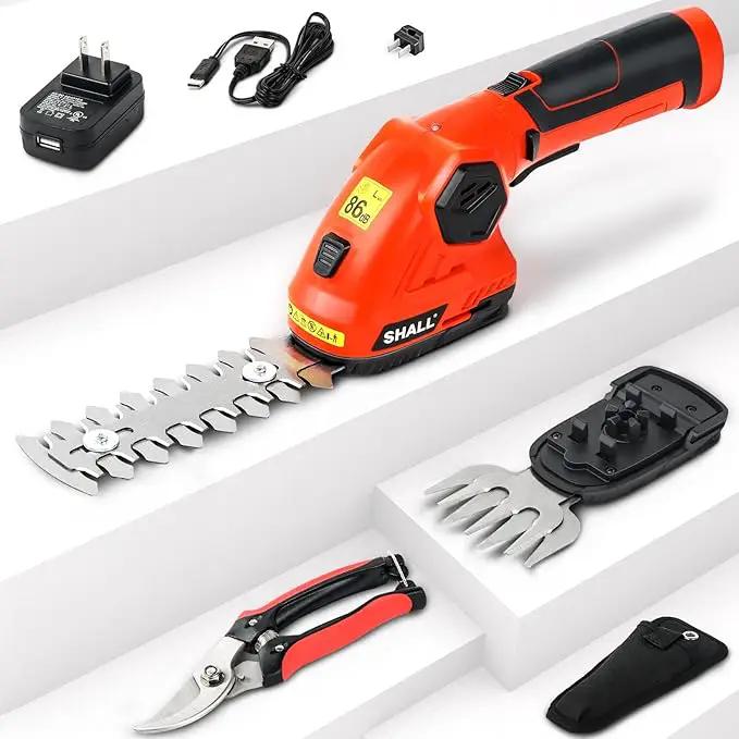 SHALL 2 in 1 Cordless Grass Trimmer & Hedge Shears - 7.2V Electric Shrub Cutter w/Pruning Scissors, Rechargeable Battery & Fast Charger by GreenHaven Gardens