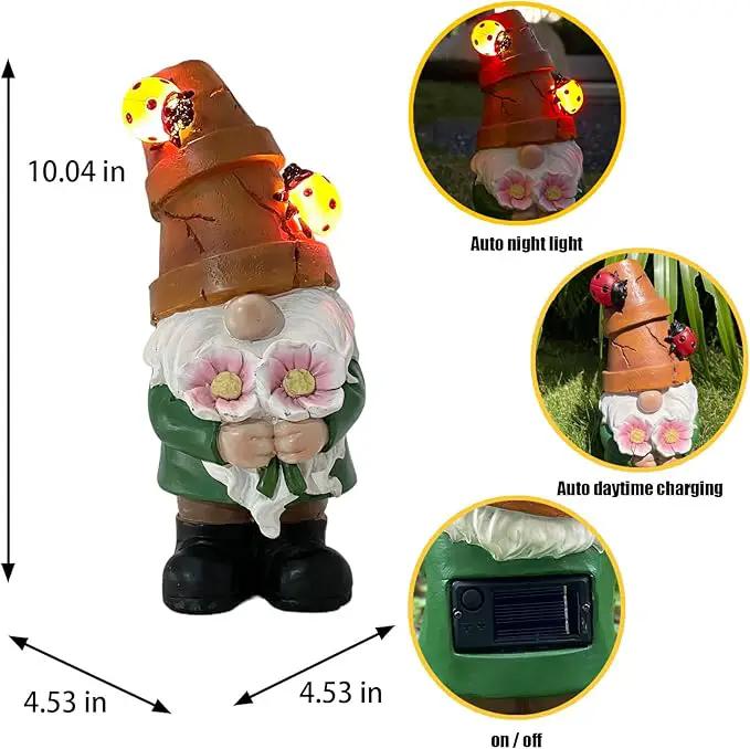 Garden Gnome Statues Outdoor Decor, Solar Gnomes with LED Lighted Flowers, Solar Resin Outdoor Statue Sculpture, for Woman Gift Home and Garden Decor by GreenHaven Gardens
