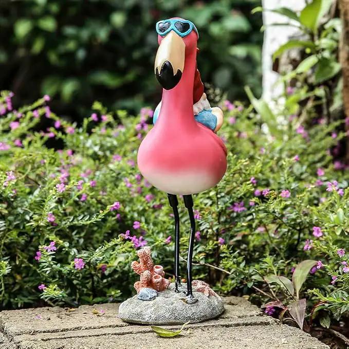 Gnome Garden Statue Funny Gnome Reclining on Flamingo Dwarf Figurines Resin Garden Gnomes Fall Decorations Outdoor for Patio Yard Lawn Porch Housewarming Ornament Gift by GreenHaven Gardens