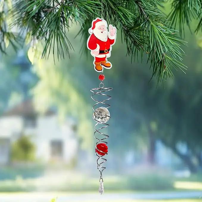 FONMY Santa Claus Gazing Ball Spiral Decorative Wind Spinner Sun Catcher Rainbow Maker Silver Spiral W/ K9 Crystal Ball Christmas Tree Hanging Ornament Indoor Outdoor Garden Decor. 22 in by GreenHaven Gardens