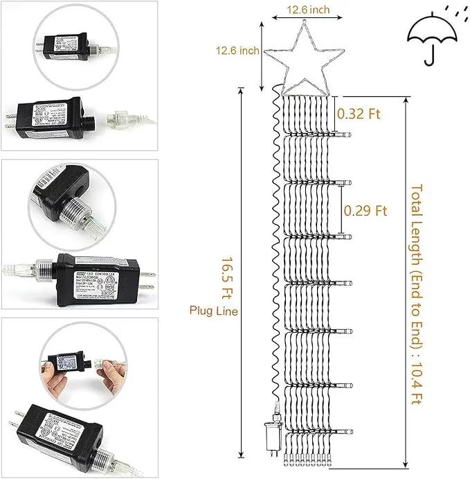 Christmas Decoration Lights, Outdoor Christmas String Lights 320 LED 11.5 Ft Waterfall Tree Lights with Big Star Topper 8 Light Modes for Christmas New Year Holiday Garden Yard Indoor Outdoor Decor by GreenHaven Gardens