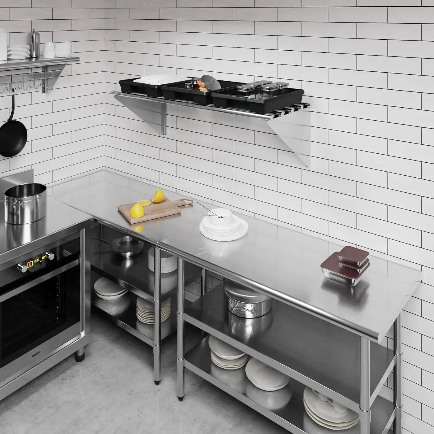AmGood 18 in. x 48 in. NSF Stainless Steel Tubular Wall Shelf | Heavy-Duty Metal Shelving for Appliances & Equipment | Ideal for Kitchen, Restaurant, Garage, Laundry, Utility Room by GreenHaven Gardens