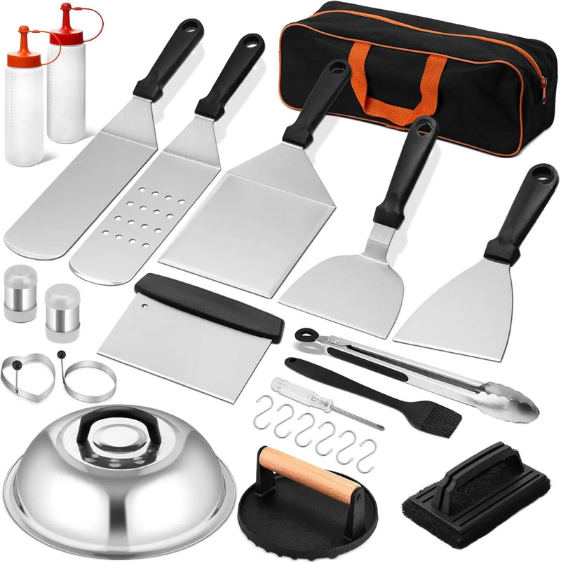 25Pcs Griddle Accessories Kit, Leonyo Flat Top Grill Accessories for Outdoor, Professional BBQ Griddle Tools Smash Burger Press Kit with Enlarged Spatulas Scraper, Basting Cover - PP Handle by GreenHaven Gardens