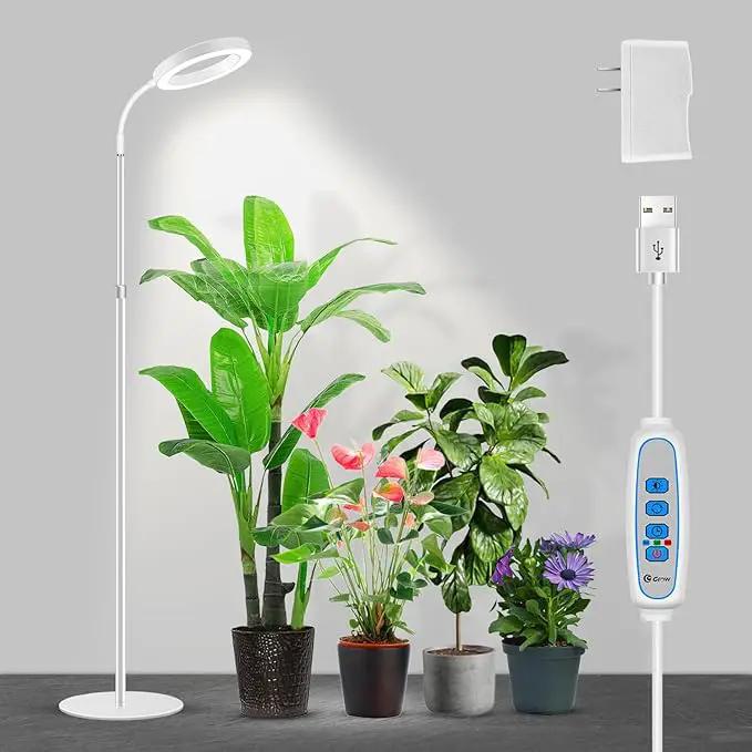 Garpsen Grow Light, Full Spectrum LED Plant Lights with Stand, 3 Color Modes Floor Grow Lamp with Timer 6/12/16H, 5 Dimmable Levels, 67'' Adjustable Height for Indoor Large Plants(White) by GreenHaven Gardens