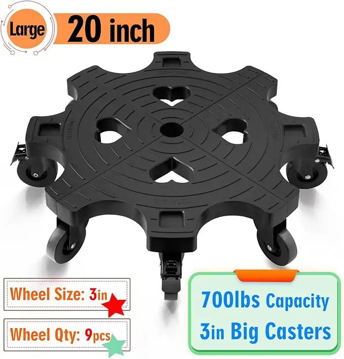 20 Inch Plant Caddy with Wheels 700lbs Heavy Duty Outdoor,Indoor Rolling Plant Stand with 3inch Casters Black Heart Shaped Plant Dolly Large Potted Planter Cart for Big Flowerpots Plants Pots by GreenHaven Gardens